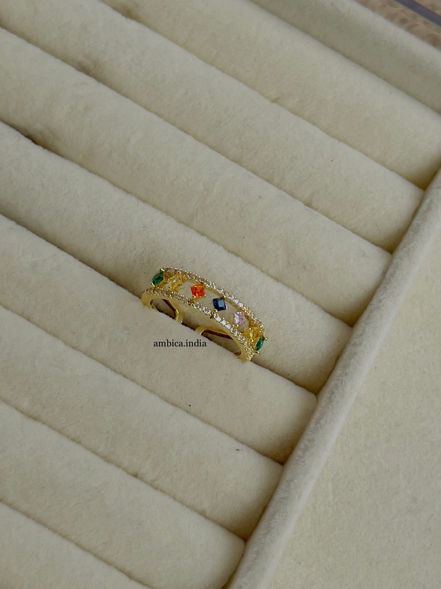 Multicolour adjustable ring gold