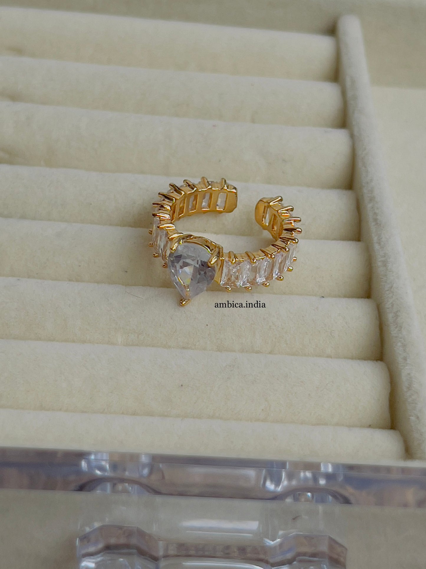 White drop crystal adjustable ring