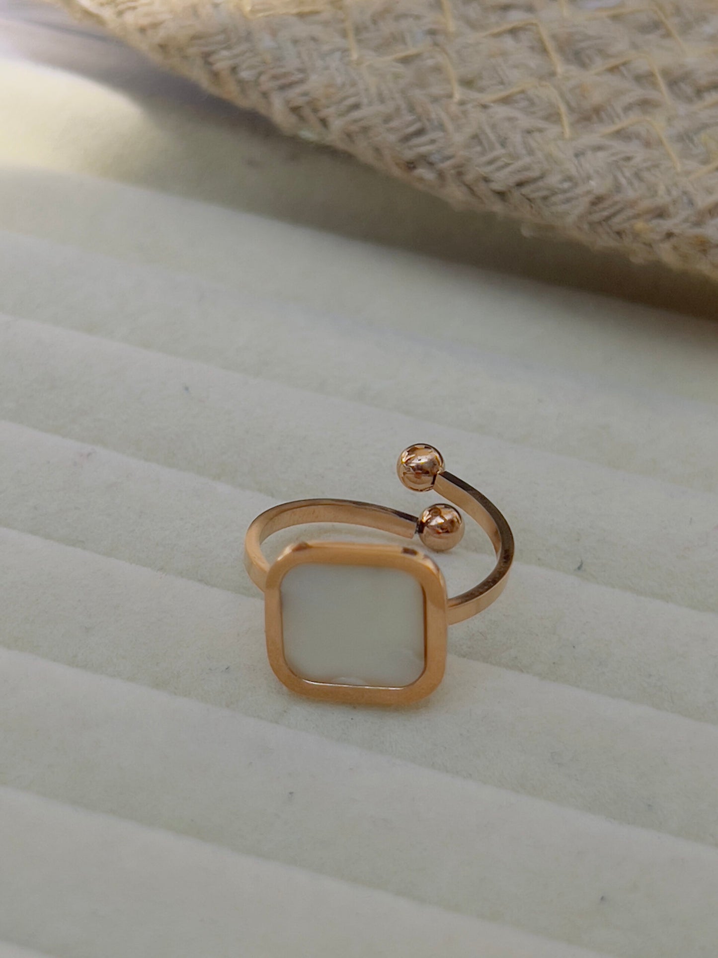 Square white adjustable ring