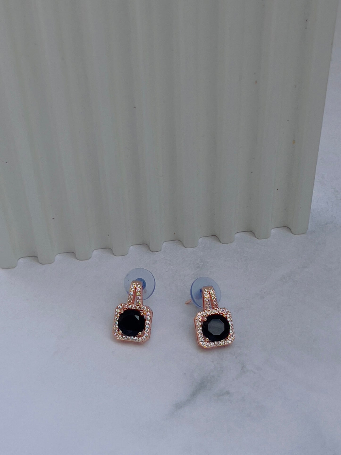 Square black crystal earrings