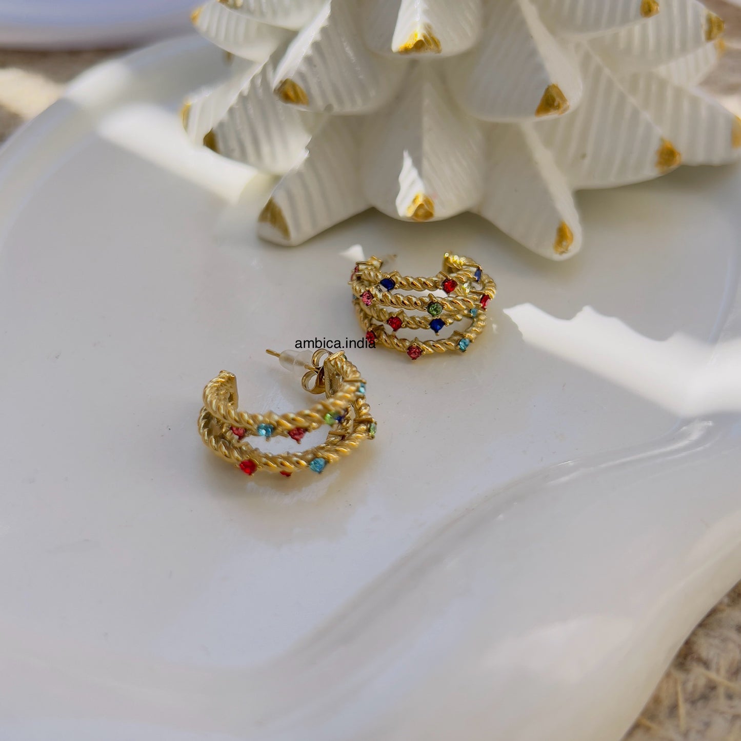 Multicolour small crystal hoops