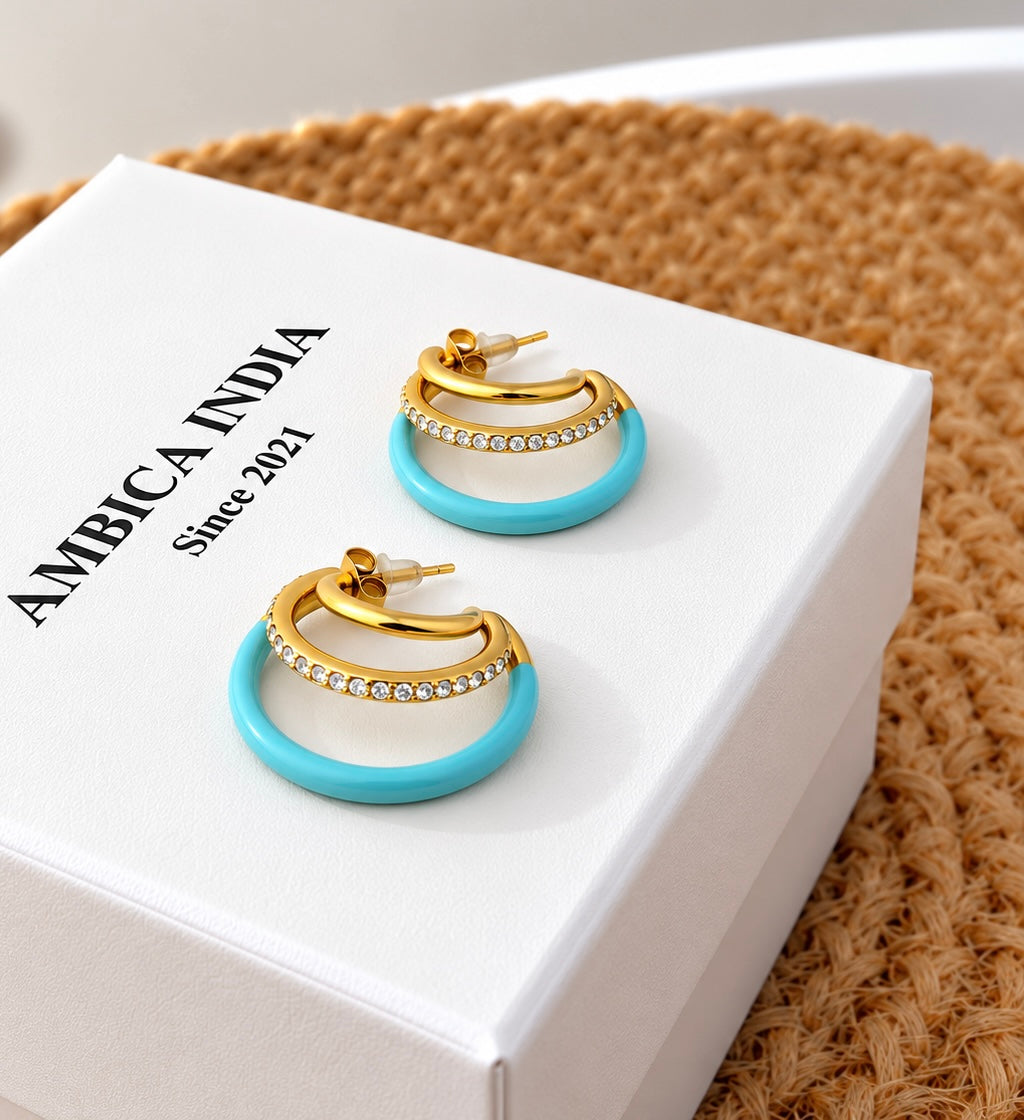 Aqua Aura Crystal Hoops