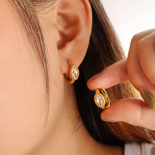 White crystal bezel huggie earrings