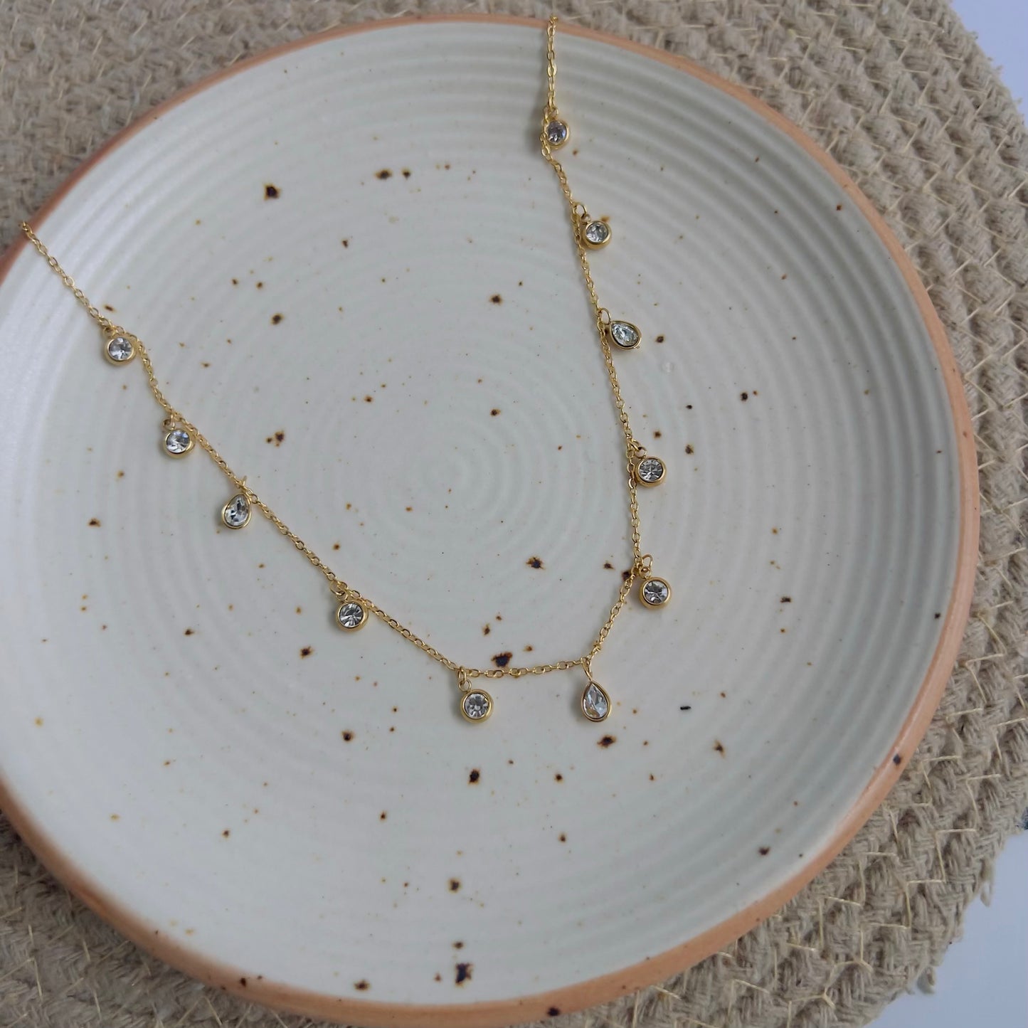 Round with drop white crystal necklace