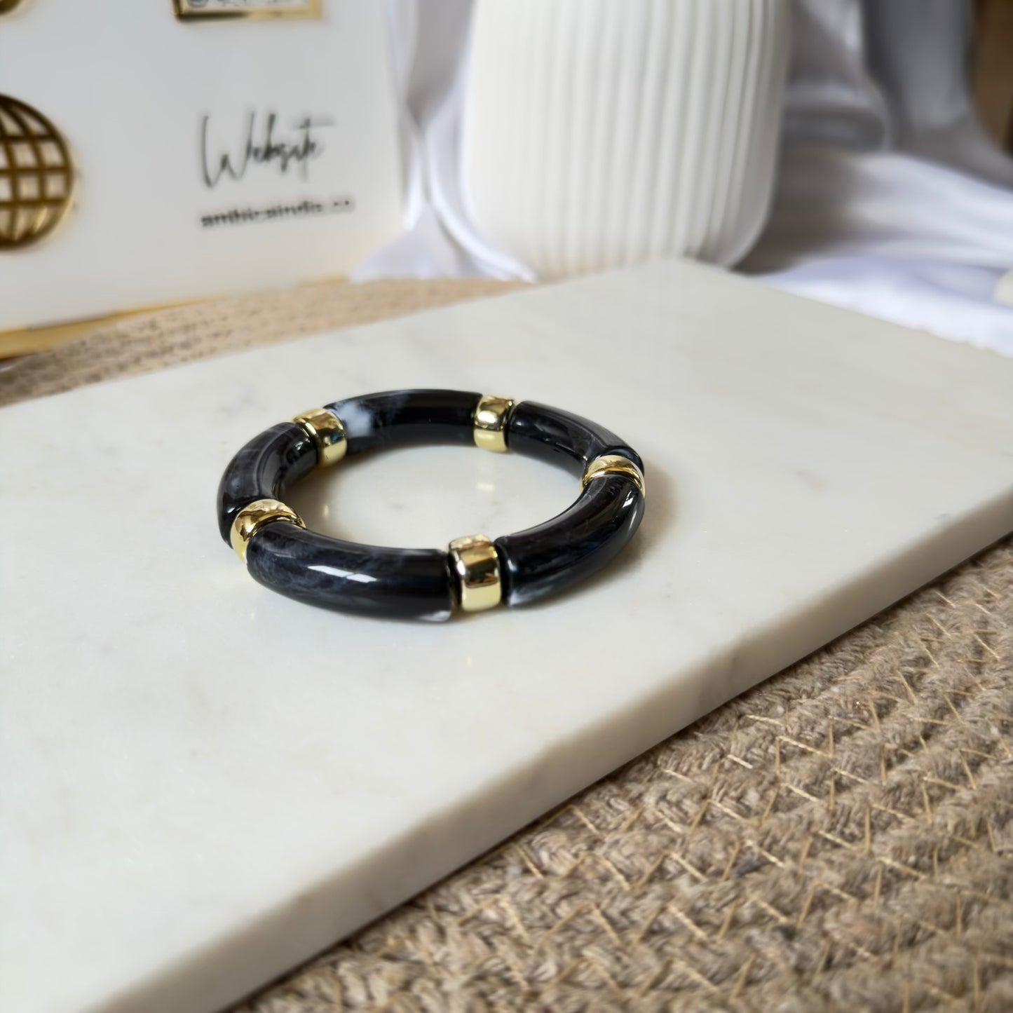 Black marble charm stack