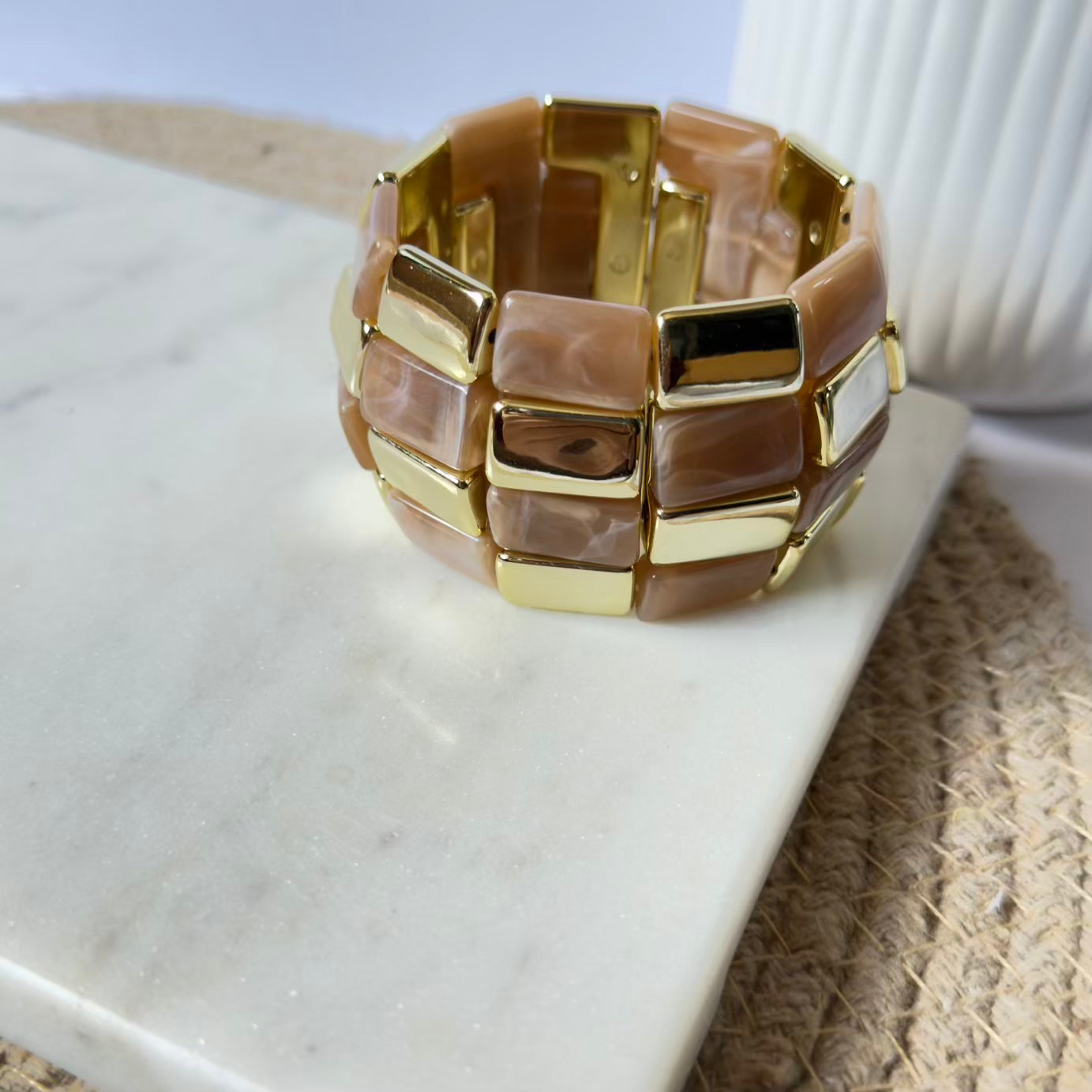 Brown Resin Bead Elastic Bracelet