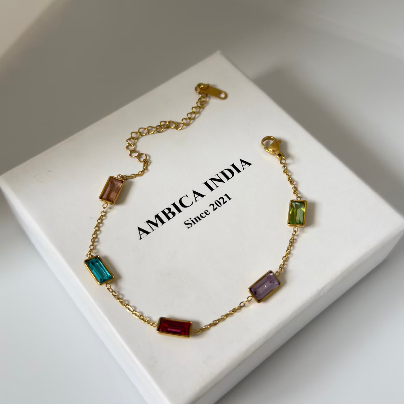 Rectangle multicolour crystal bracelet