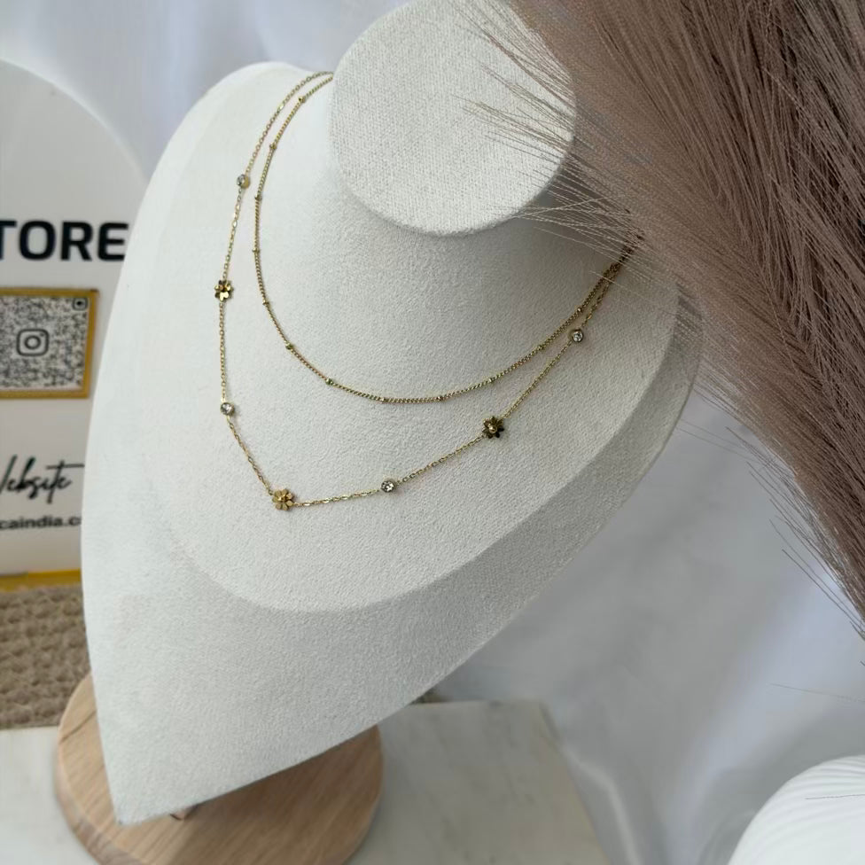 Flower with crystal layer necklace
