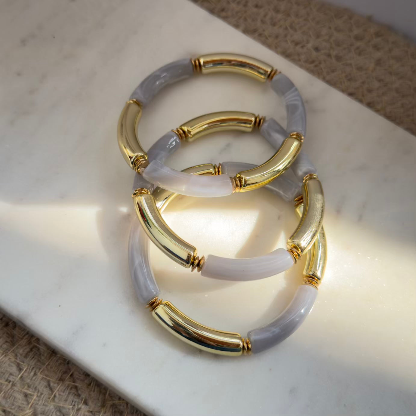 Light gray Acrylic stretchy bracelet combo
