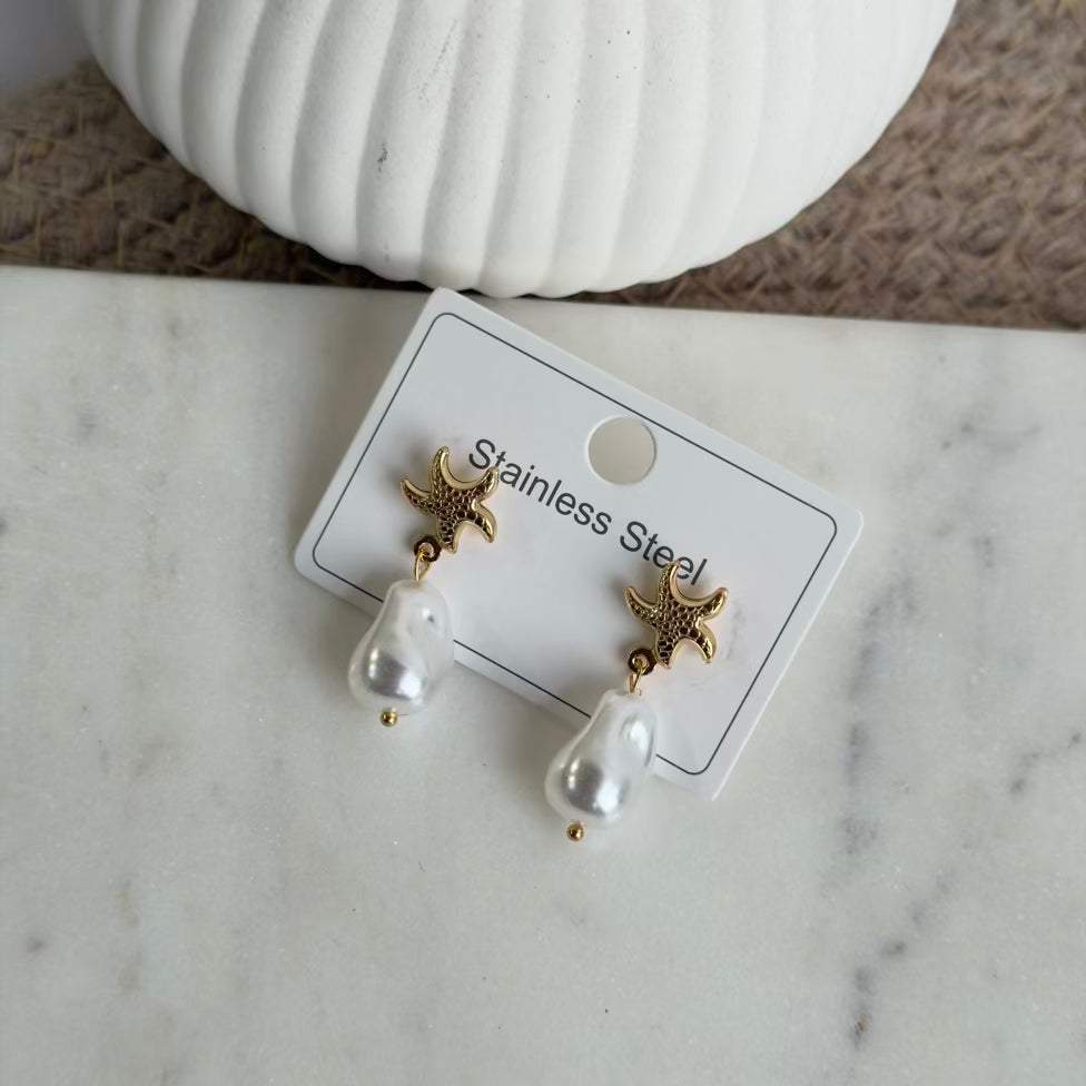 Starfish with pearl earrings