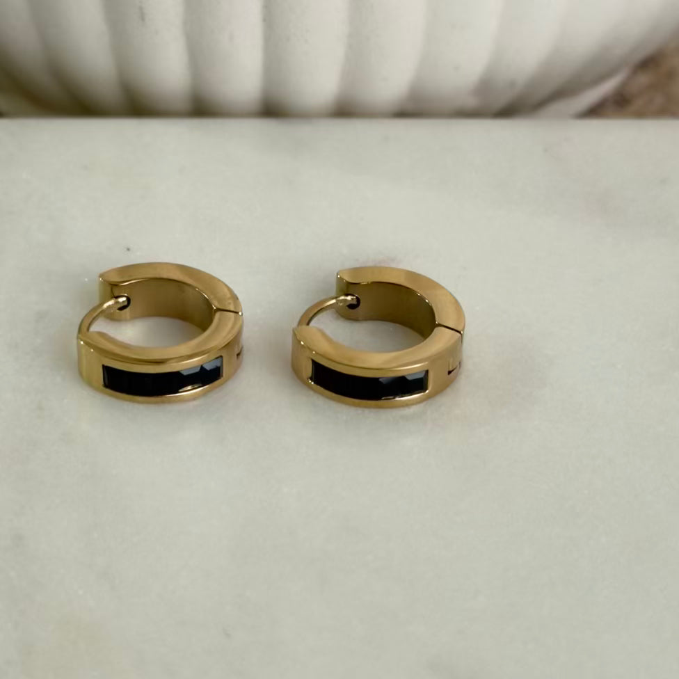 Black crystal small hoops
