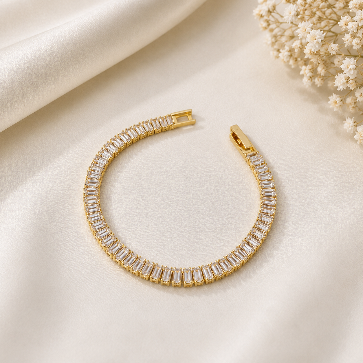Baguette Luxe Gold Tennis Bracelet