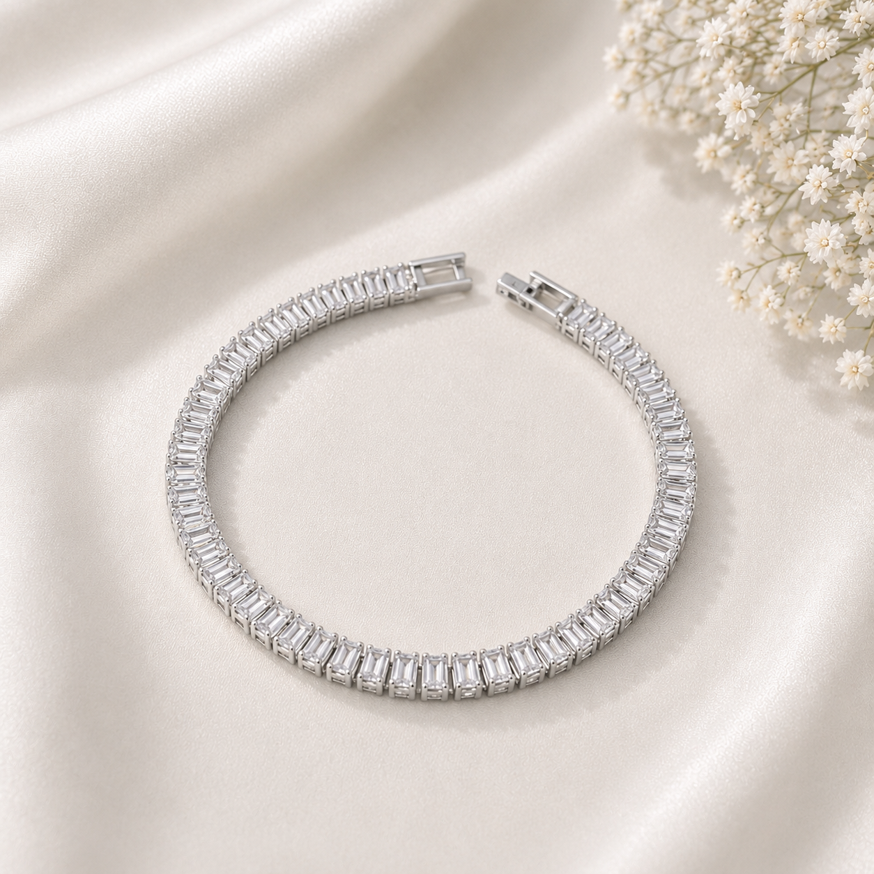 Baguette Luxe Silver Tennis Bracelet