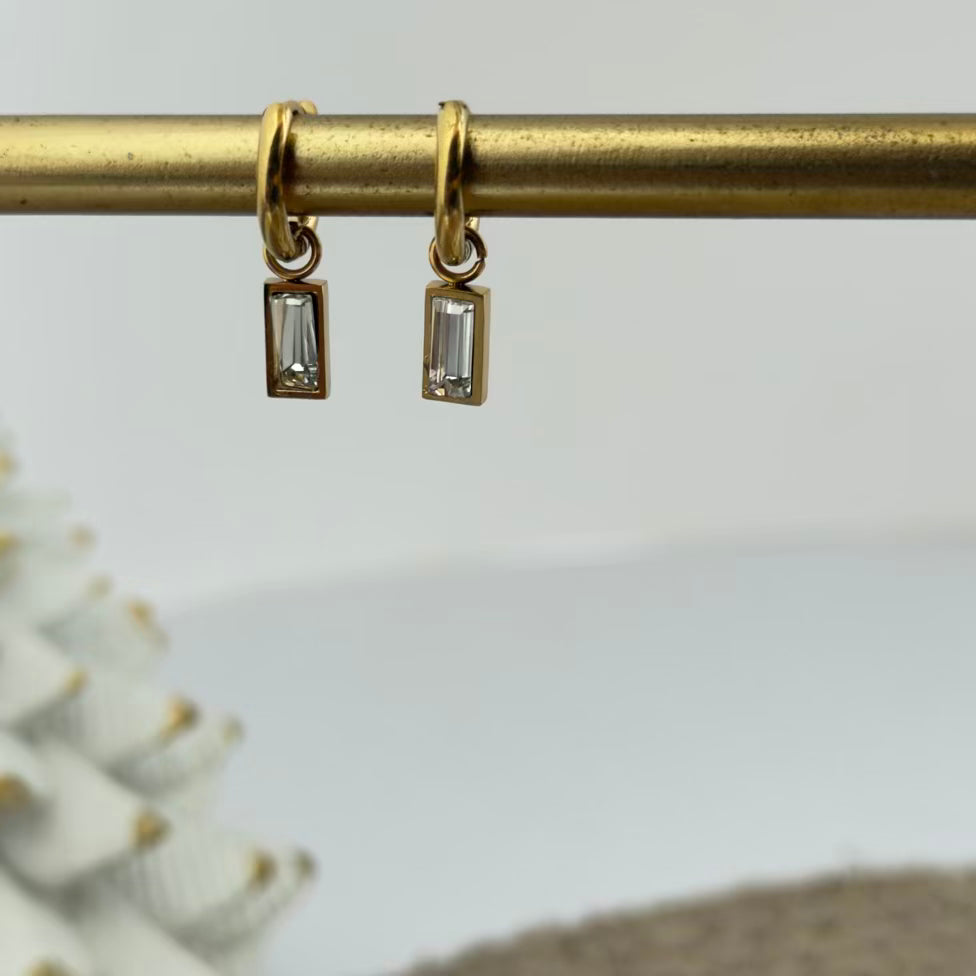 White crystal drop earrings