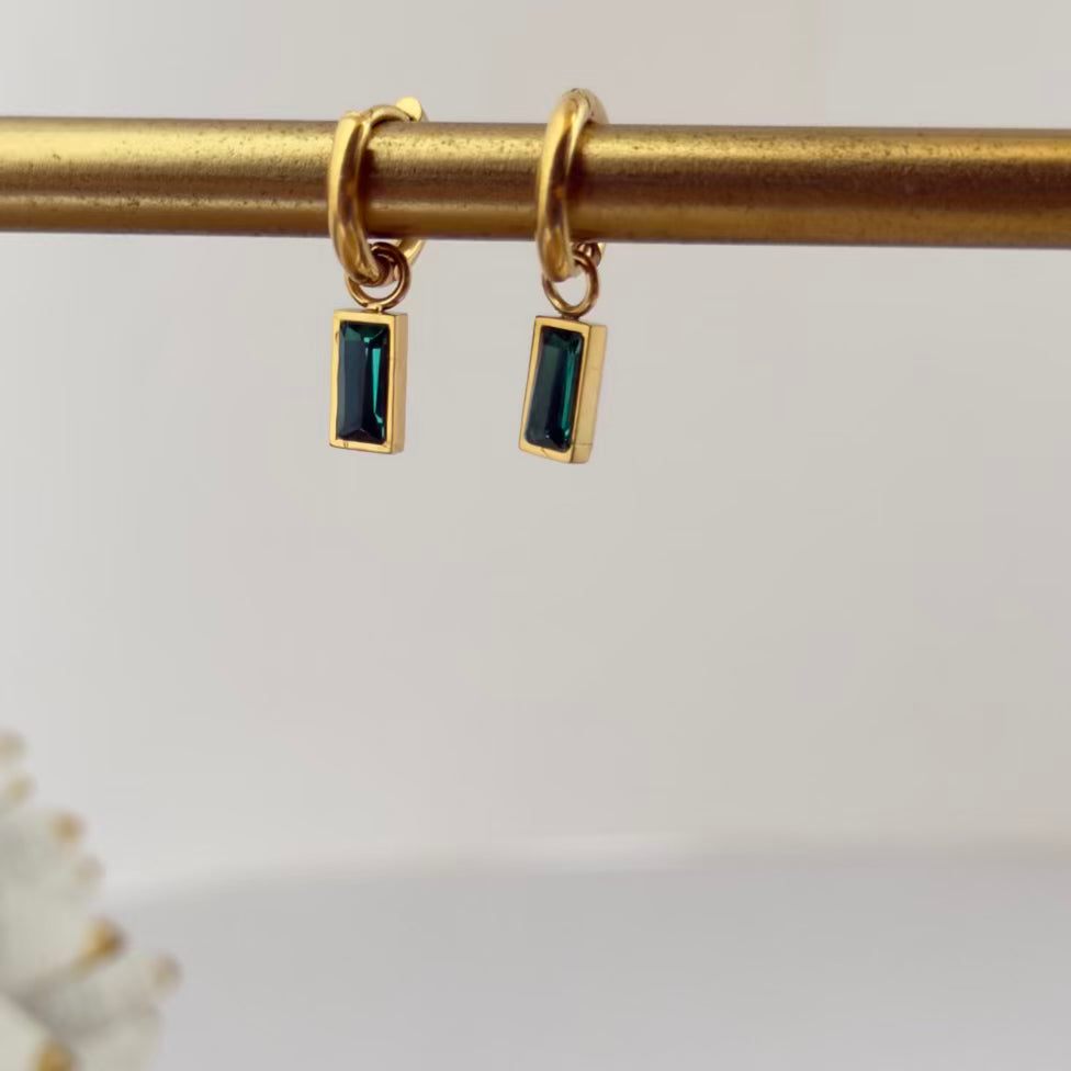 Green crystal drop earrings