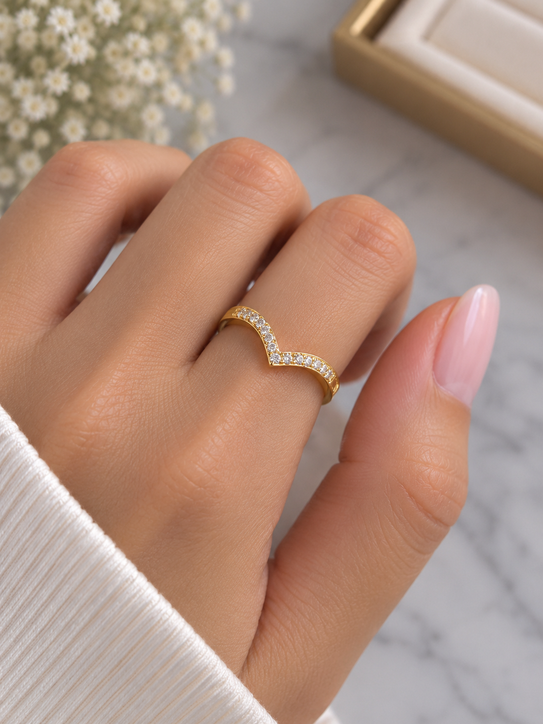 Slim V Diamond Ring