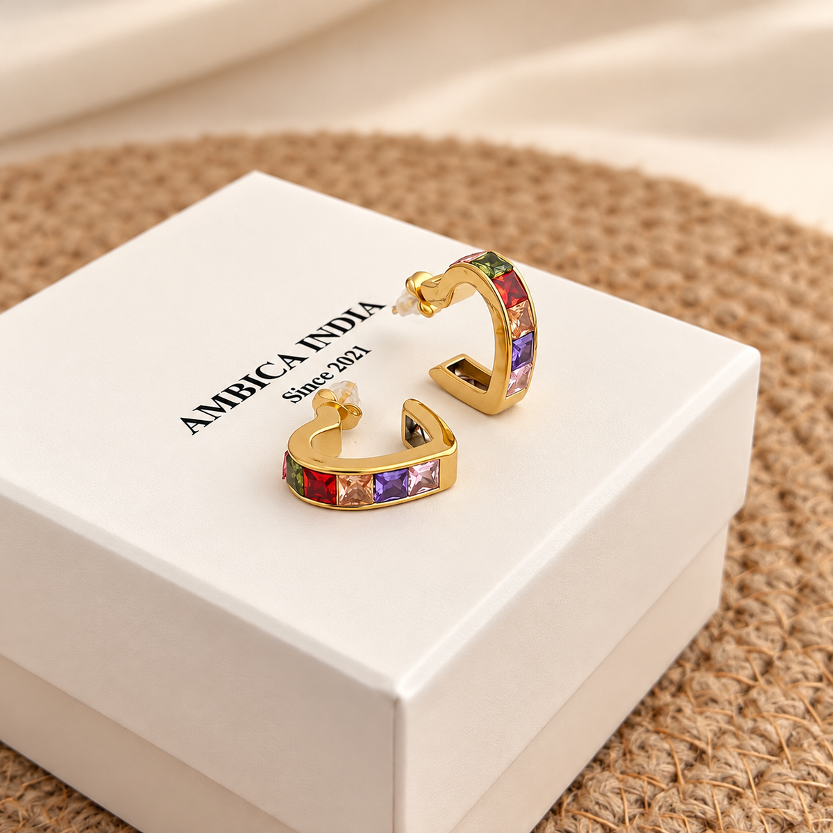 Heart multicolour crystal hoops