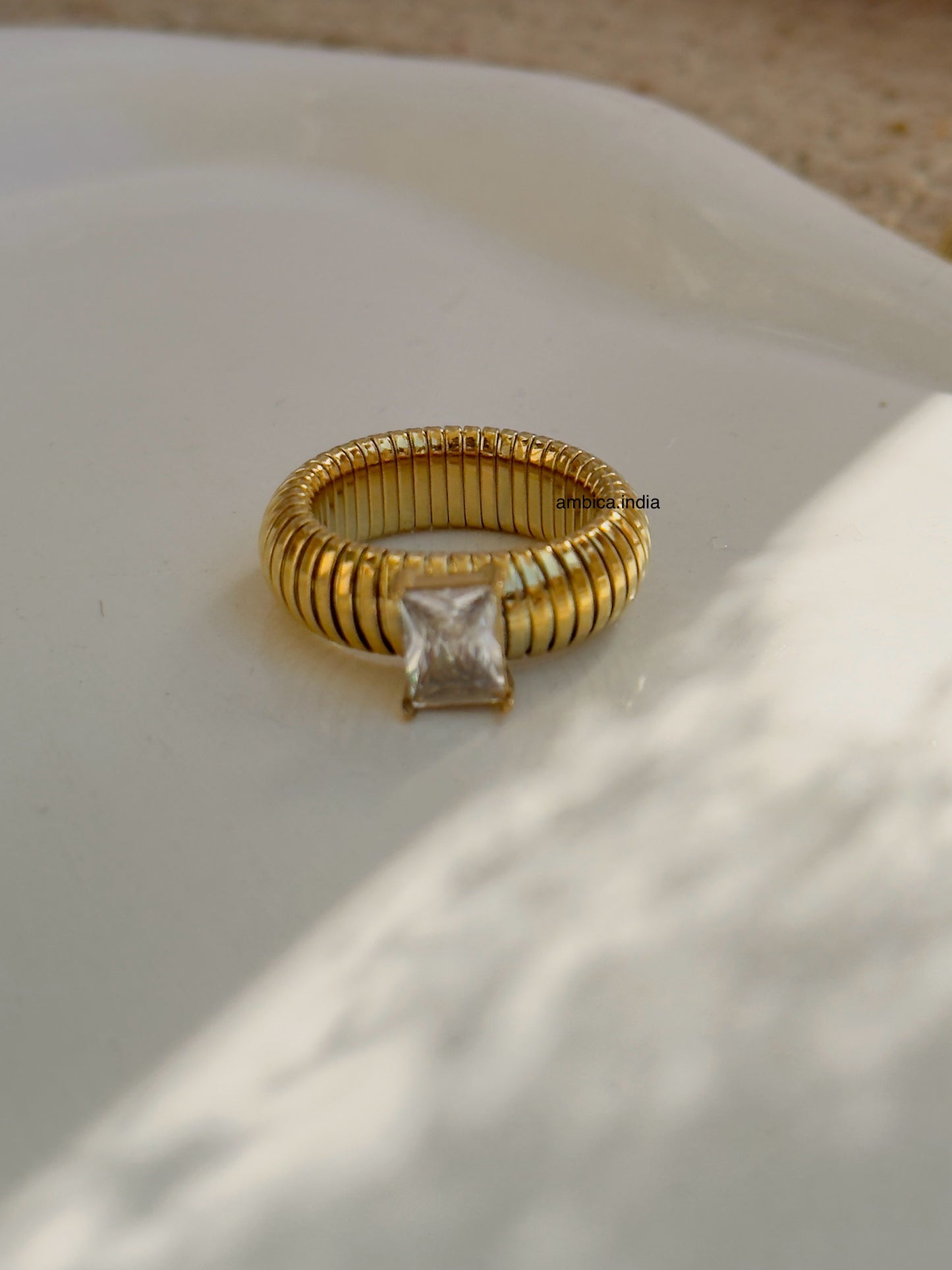 White crystal chunky viper ring