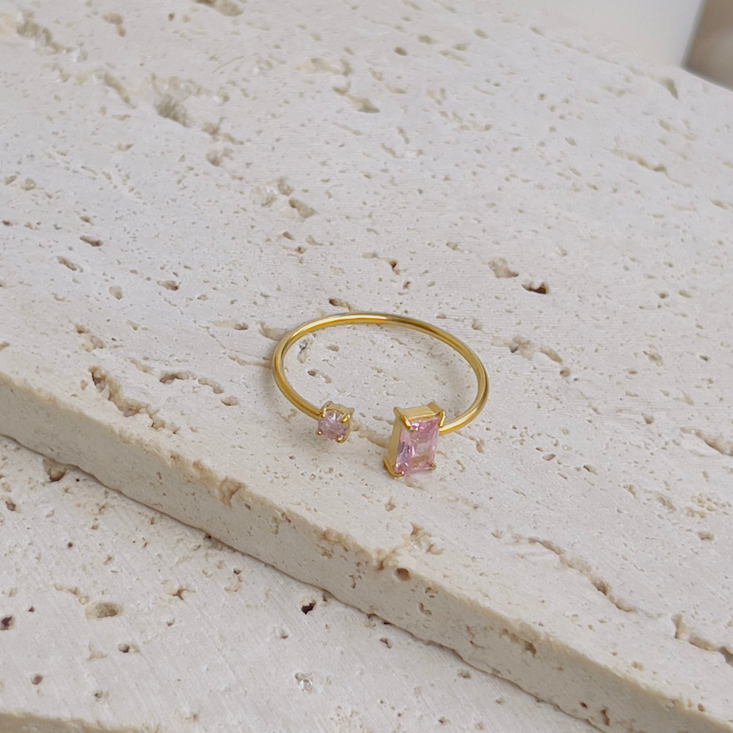 Tiny rectangle pink crystal ring