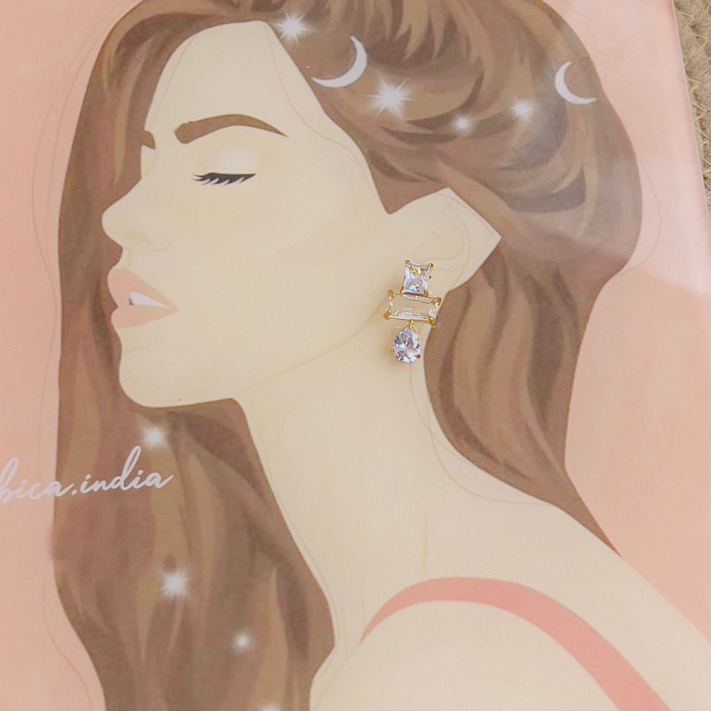 Star with square pink crystal earrings