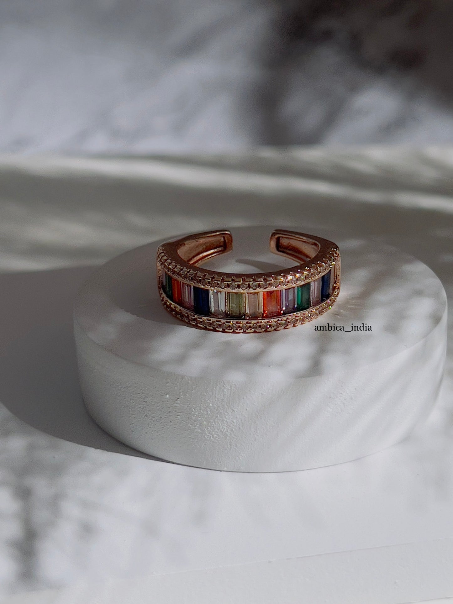 Multicolour crystal band adjustable ring