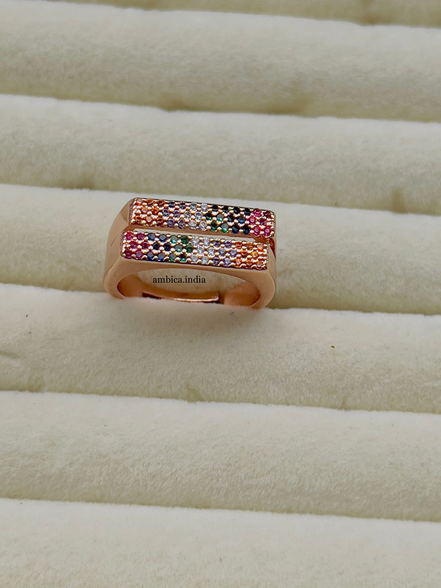 Cross multicolour stone adjustable ring