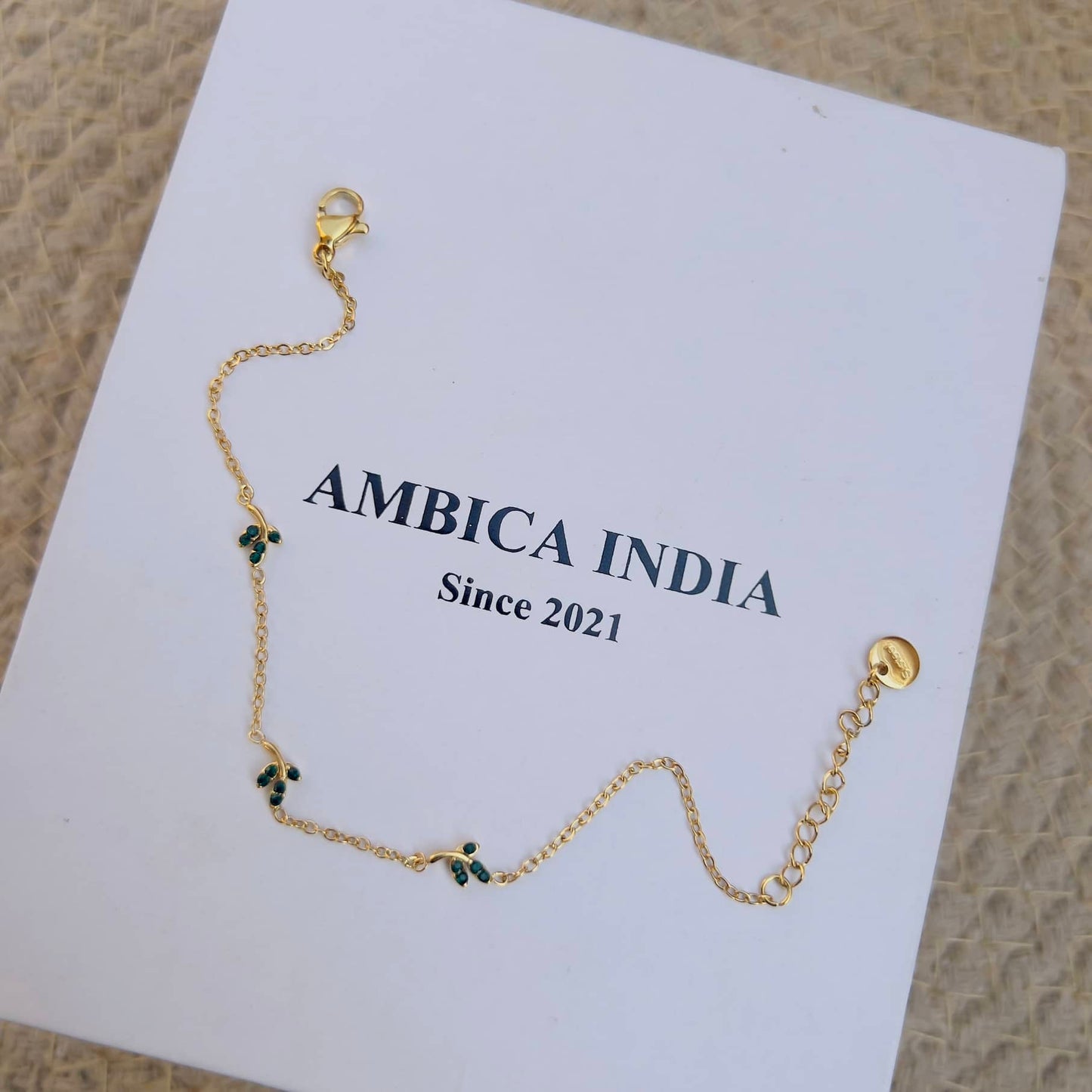 Tiny leaf green studded minimal bracelet