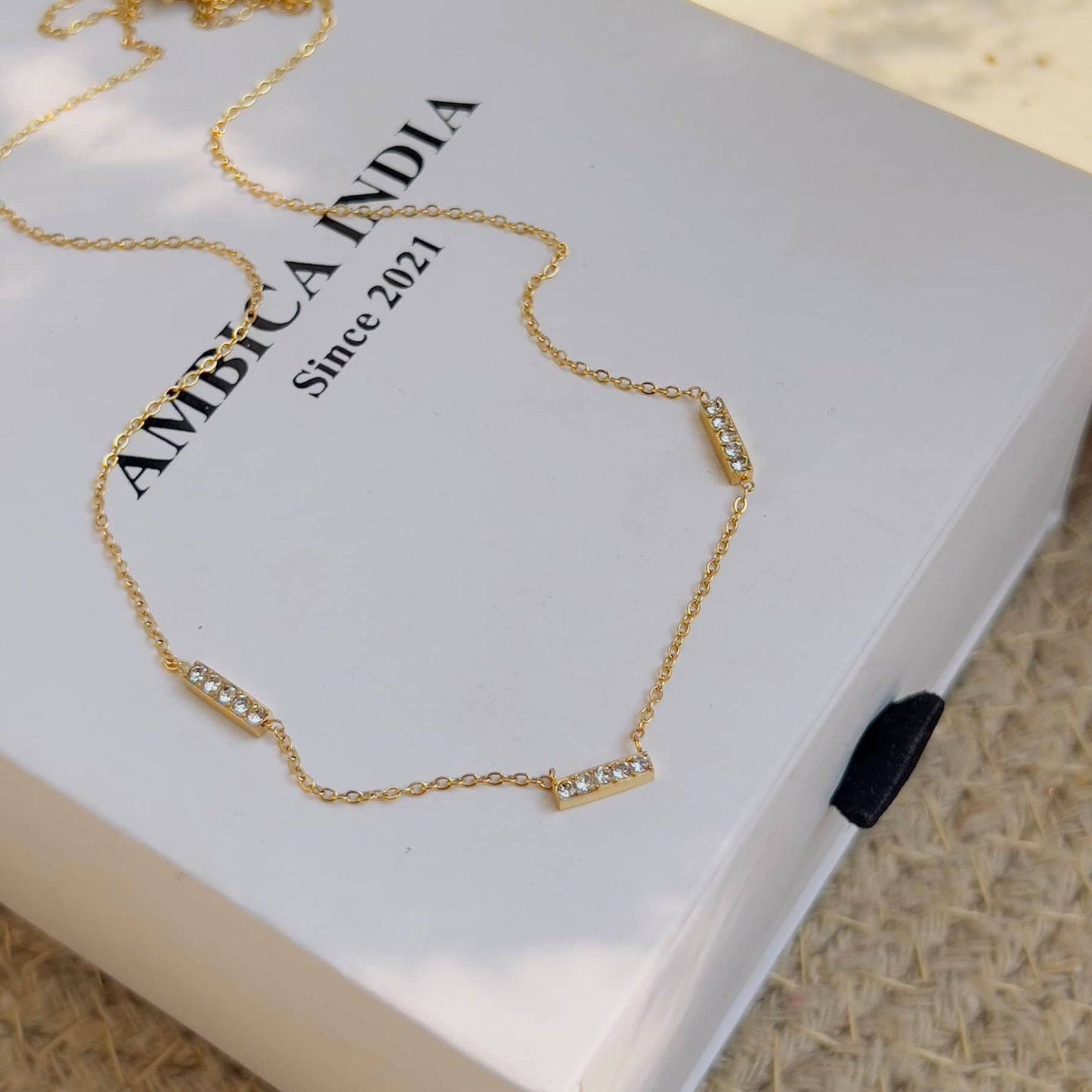 White crystal bar minimal necklace