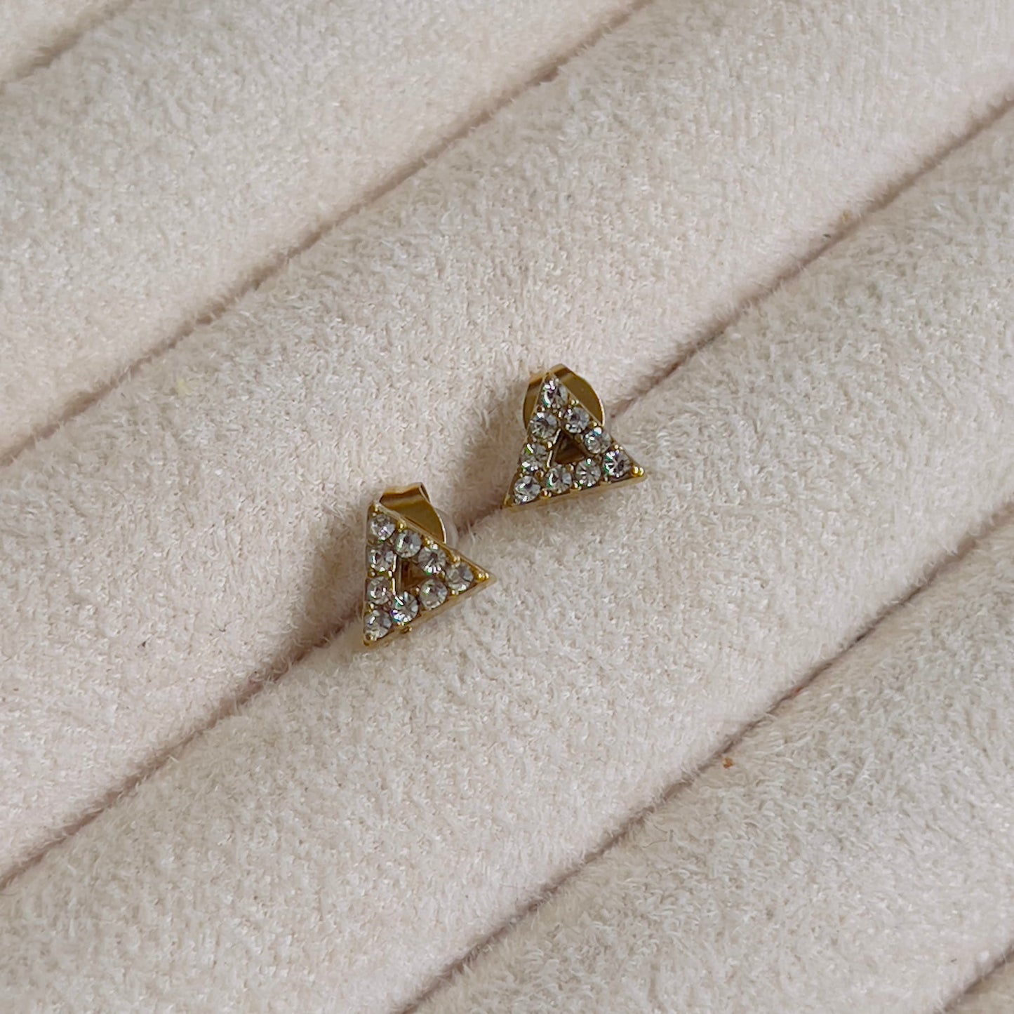 Tiny triangle white crystal earrings