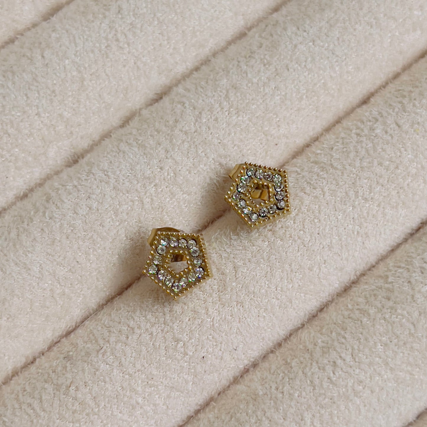 Pentagon white crystal earrings