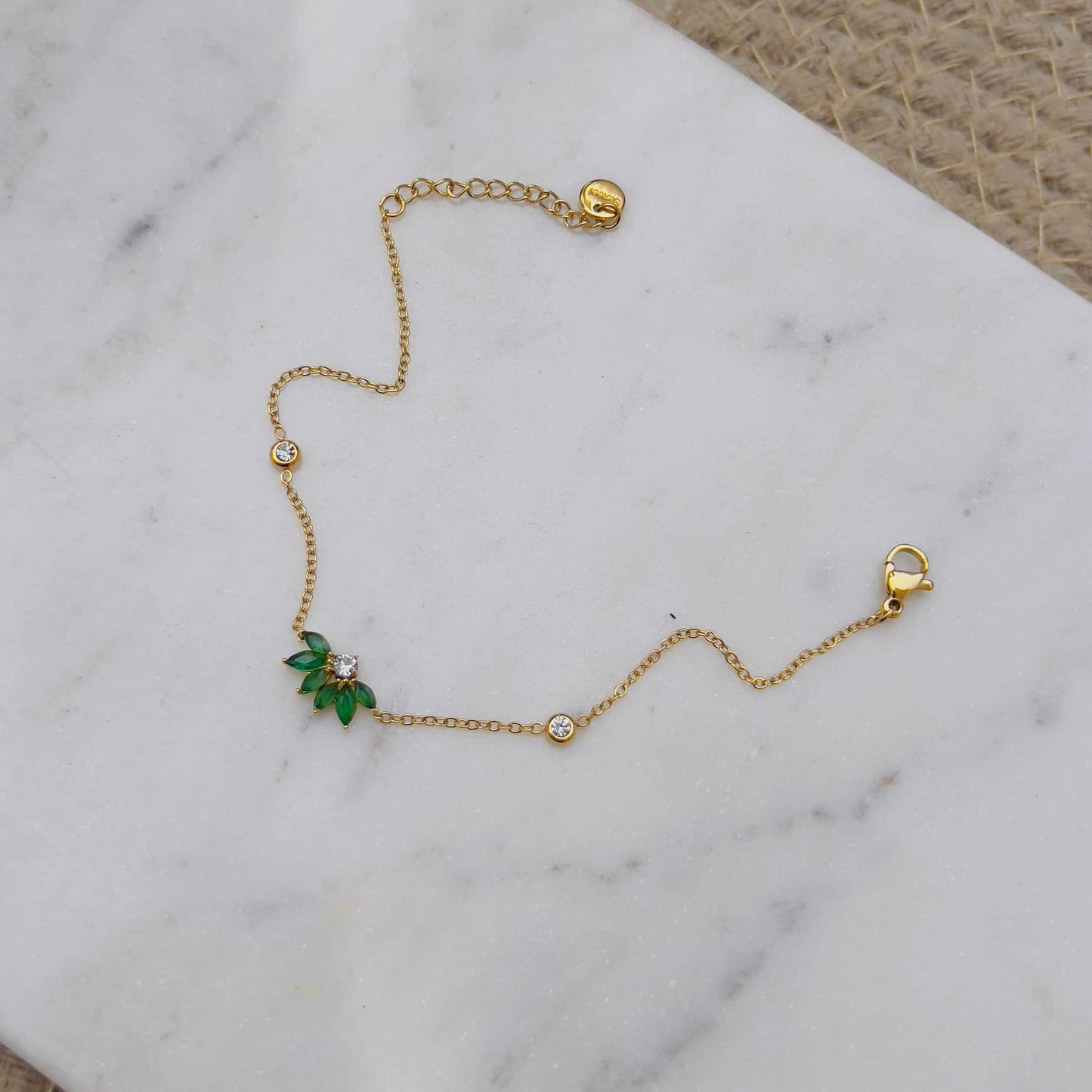 Marquise green crystal minimal bracelet