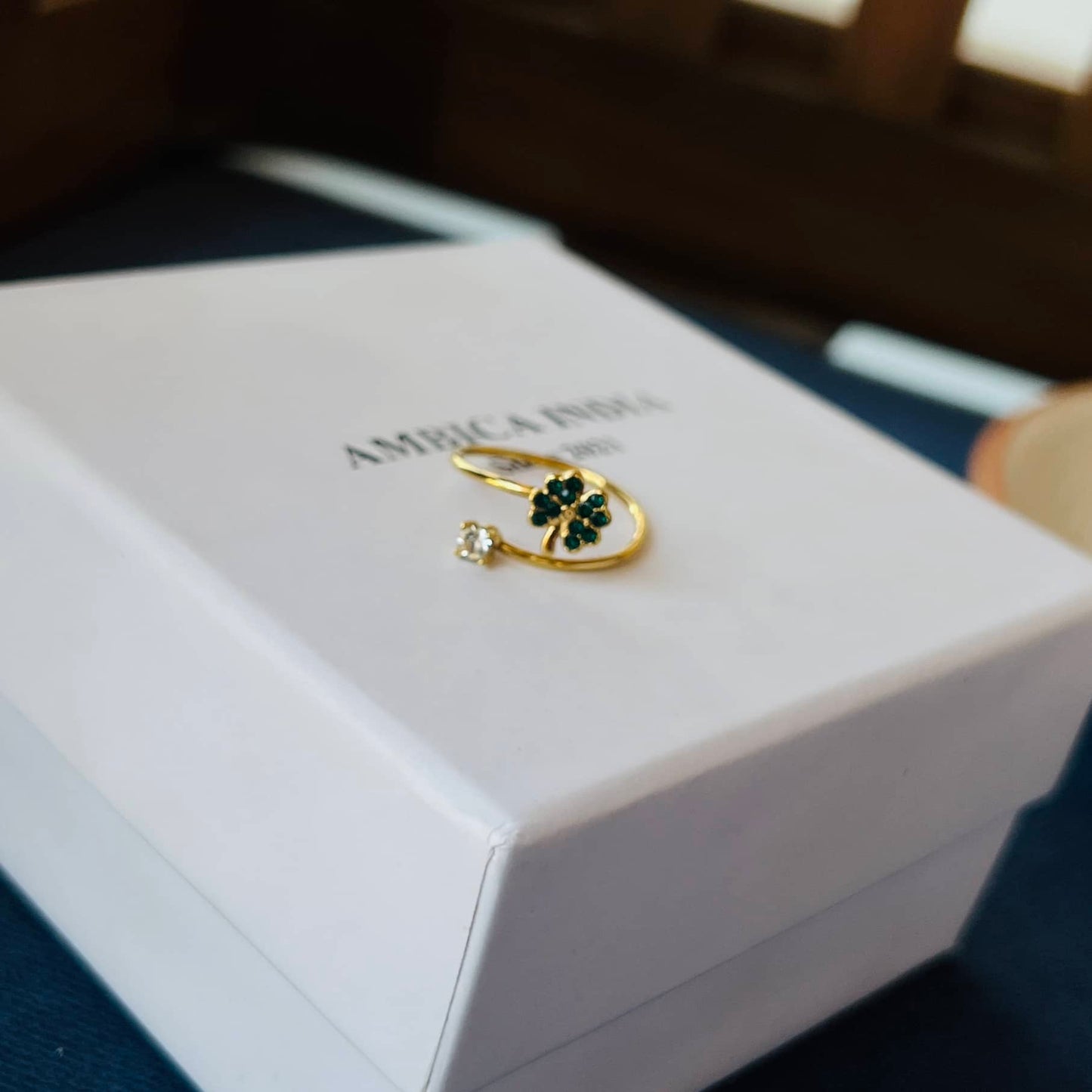 Green flower adjustable ring