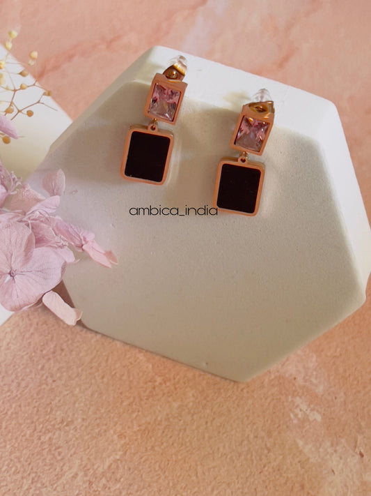 Pink Crystal square earrings