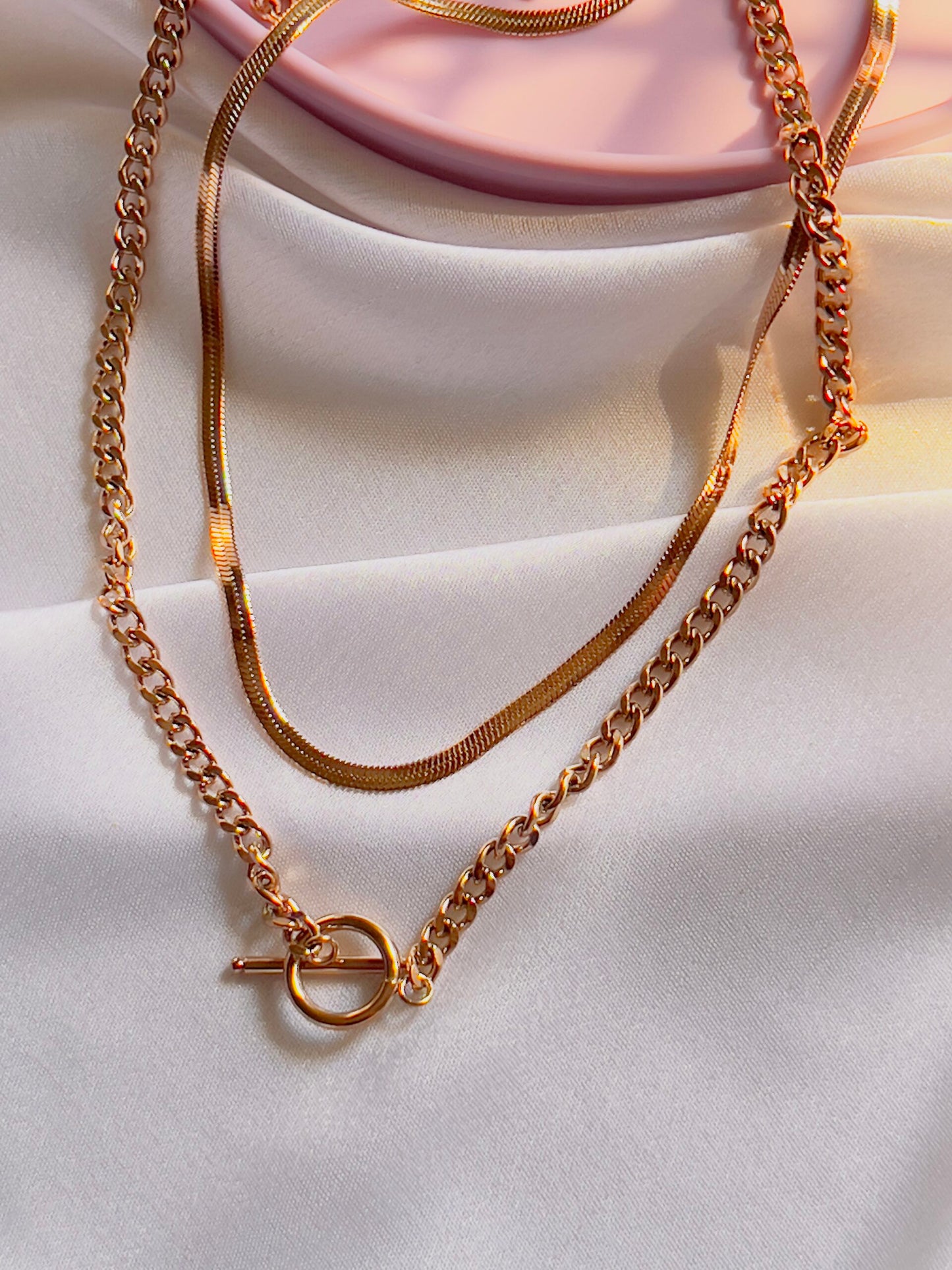 Link with Snake Chain  Layered Necklace