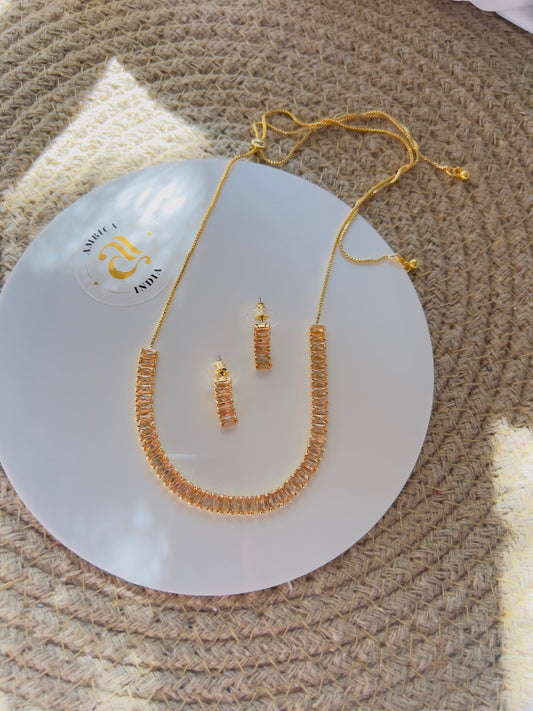 Tennis Orange Gold Choker with Earrings