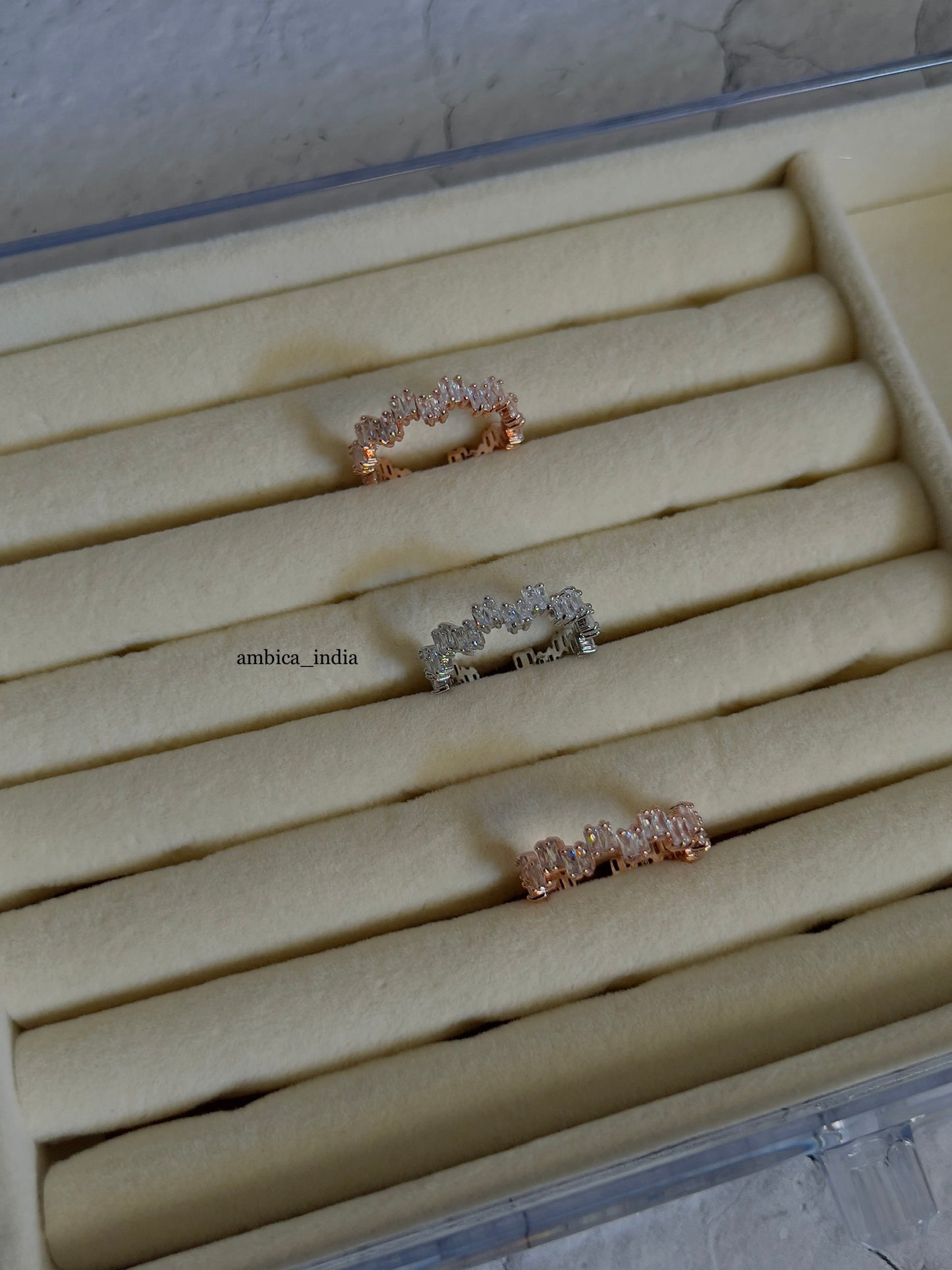 Crystal rectangle adjustable rings