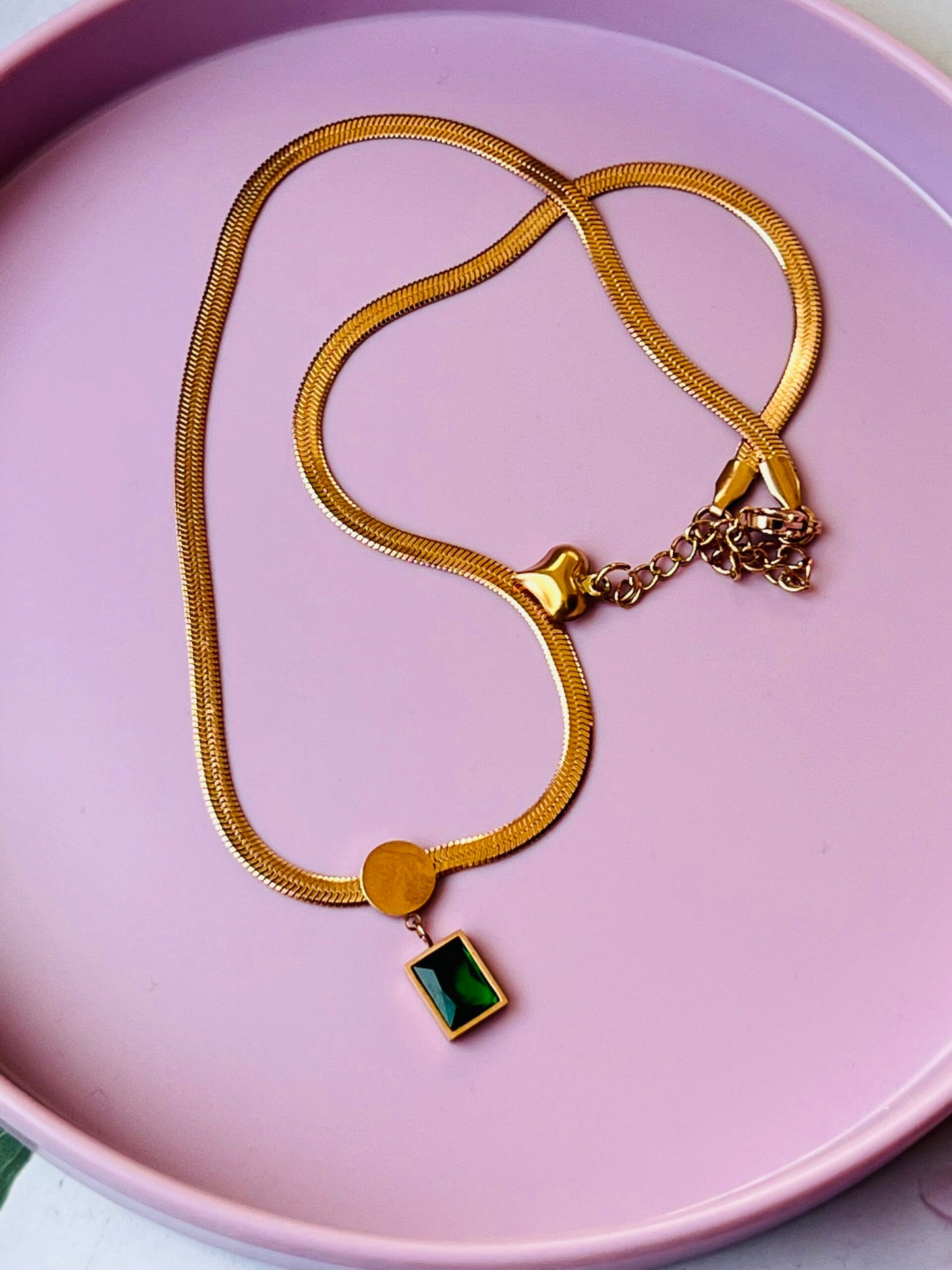 Crystal Green Snake Chain rose gold
