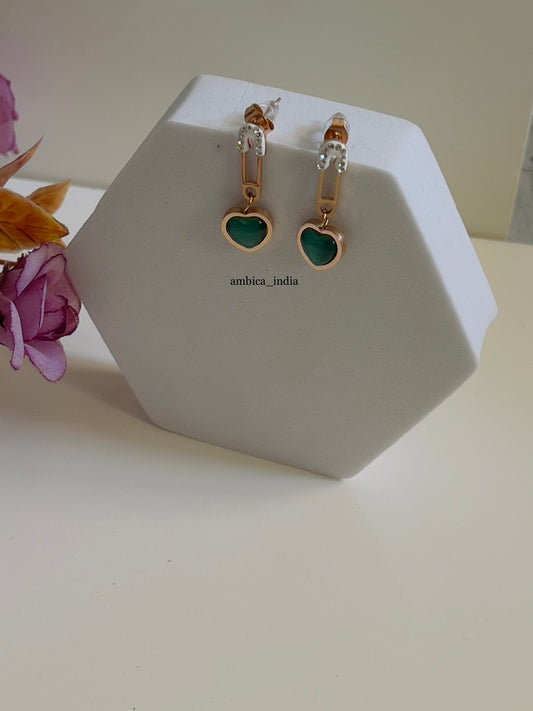 Green heart earrings