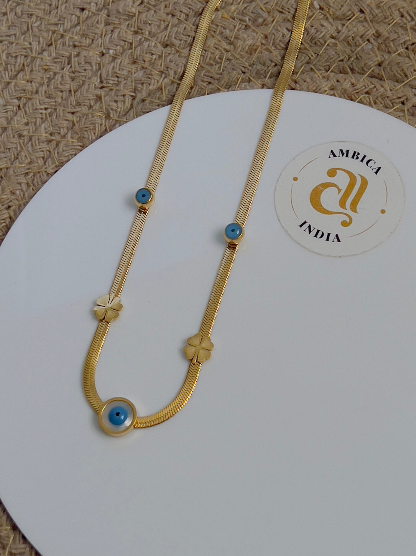 Flower with evileye snake chain necklaces