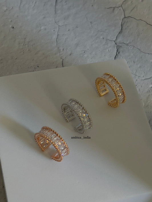 Crystal thick band adjustable rings