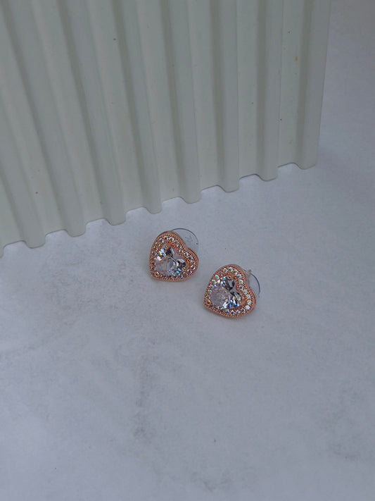 White crystal heart earrings