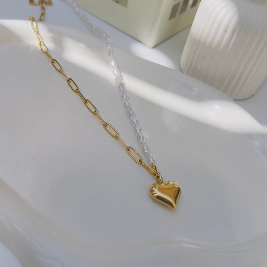 Pearl with link chain heart necklace