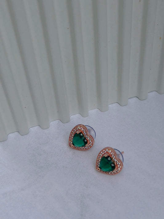 Green Crystal heart earrings