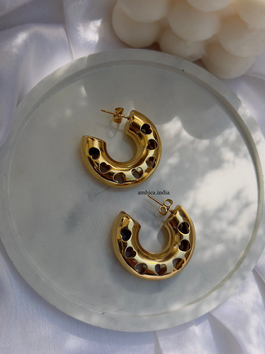 Half round with herat 18k gold plated hoops