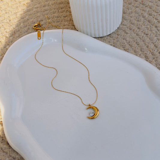Moon with crystal necklace