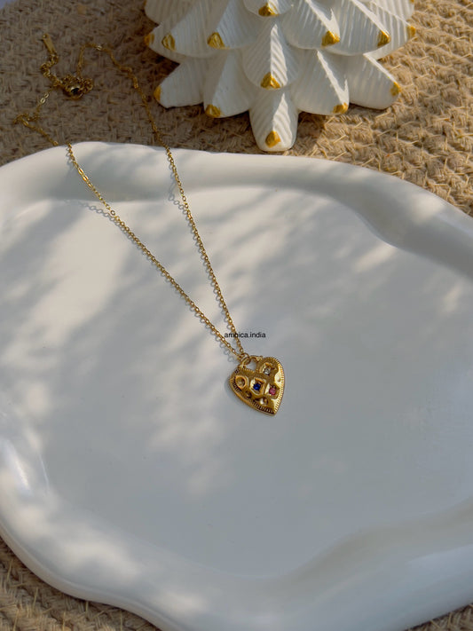 Multicolour crystal heart necklace