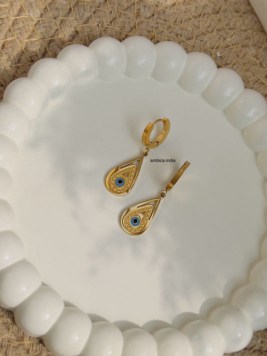 Tear drop evil eye earrings