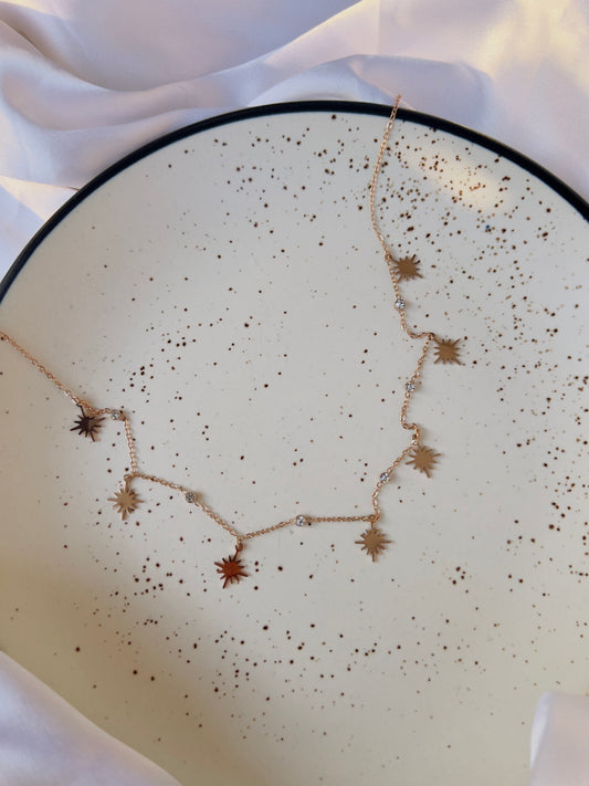 Star with crystal necklace rose gold