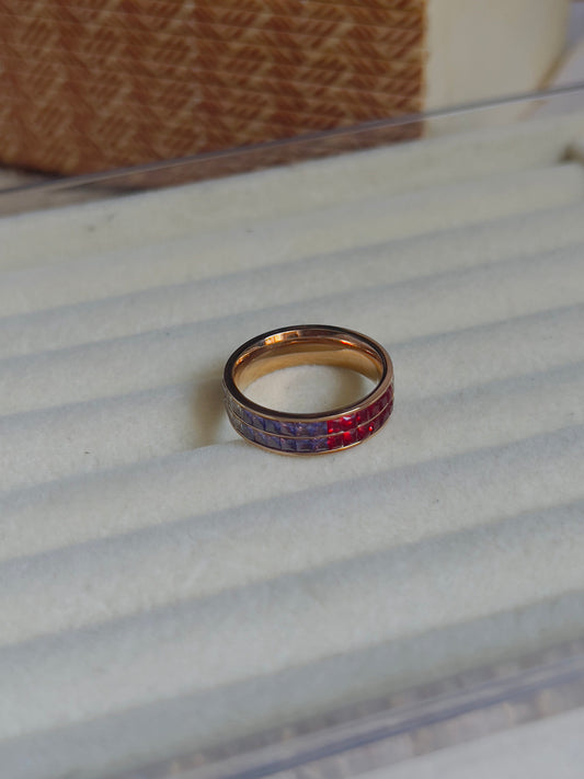 Multicolour crystal band ring