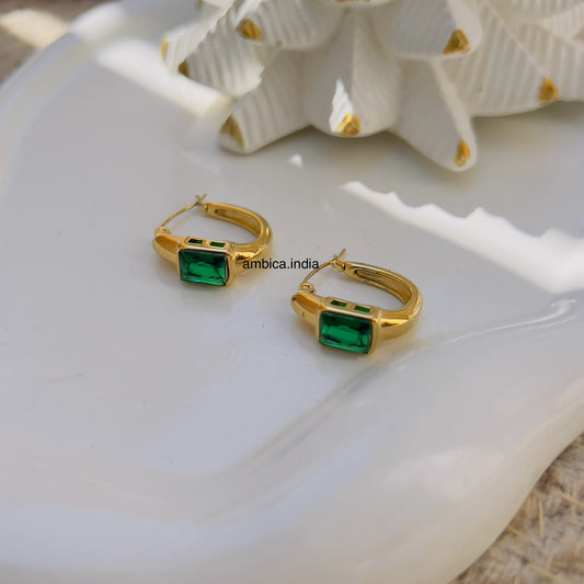 Emerald half round hoops